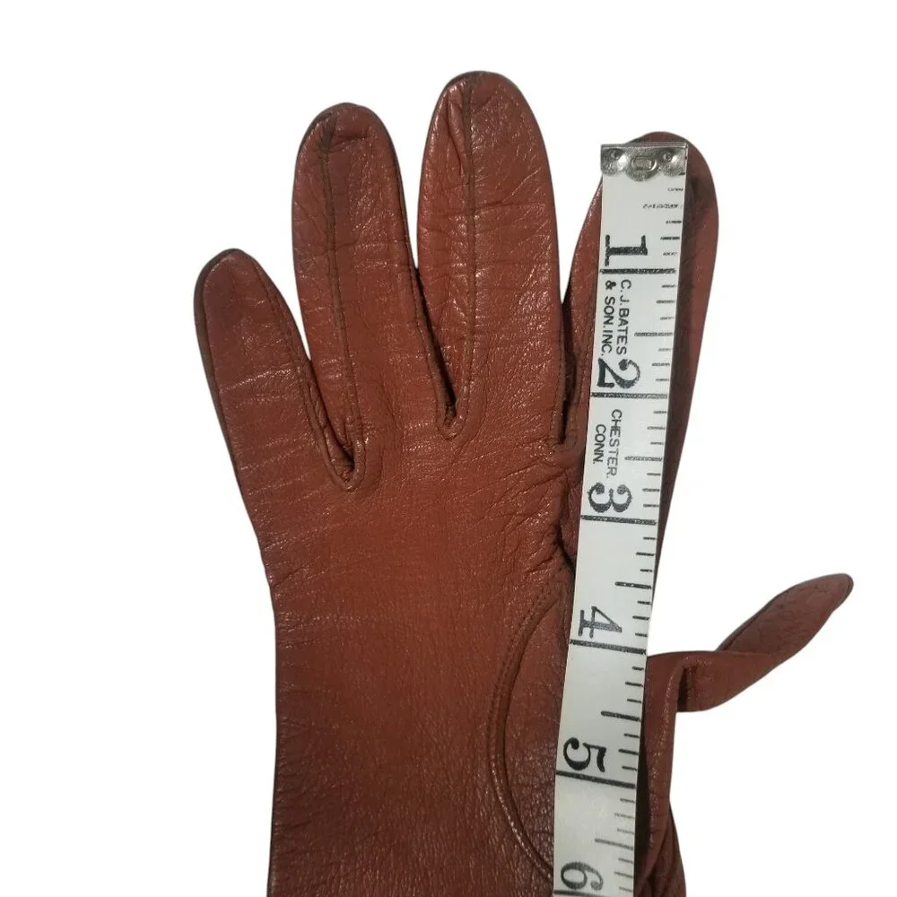 Vintage Leather Driving Gloves Soft Amber Kid Wrist Length Size 7